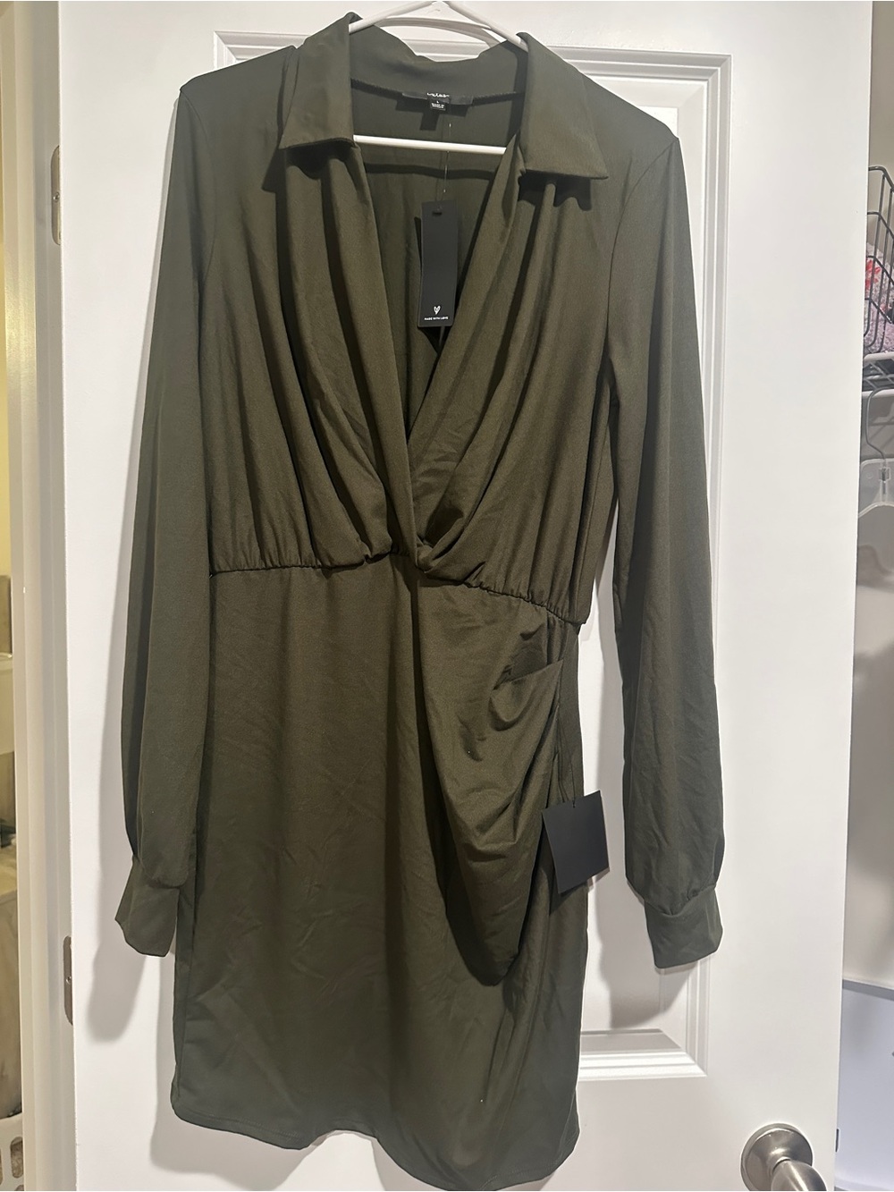 Lulu's Olive Green Long Sleeve Wrap-Style Dress